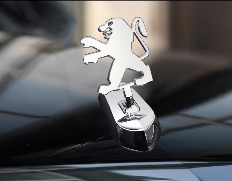 Peugeot engine hood lion logo with angel wings - 3D chrome metal emblem for car bonnet customization
